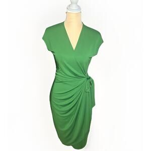 Lark & Ro Women's Classic Cap Sleeve Wrap Midi Sheath Dress Green XS Summer Chic
